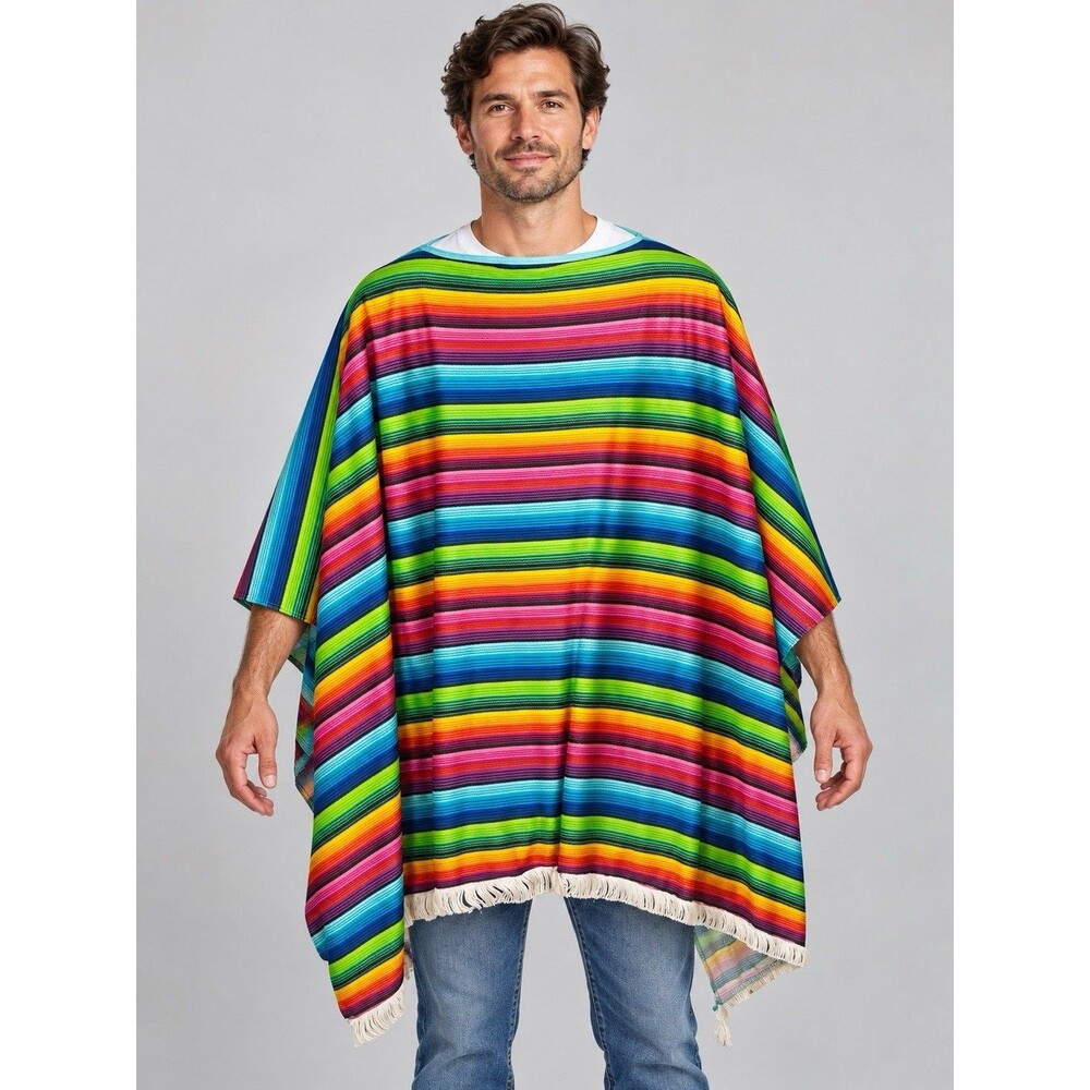 Rubie's Mexican Serape Poncho Costume Fringed Multicolor Striped One Size